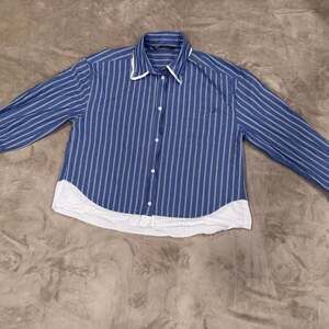 ZARA Oversized Striped Poplin Button-Down Shirt in Blue/White SIZE SMALL